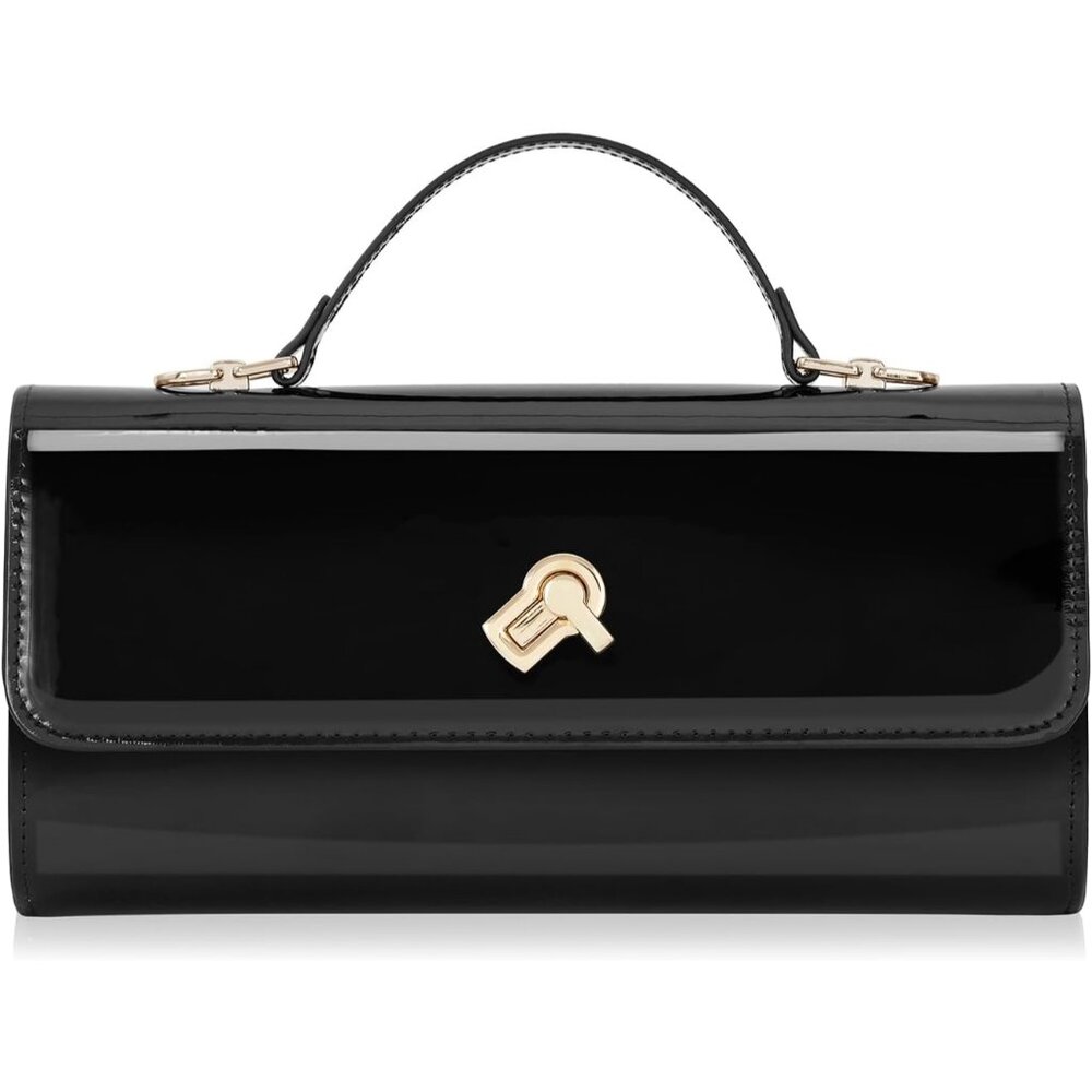 Women's Evening Square Box Metallic Pu Leather Black Crossbody Shoulder Handbag